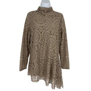 Soft Surroundings Beige Crochet Long Sleeve Asymmetrical Hem Blouse Size XL